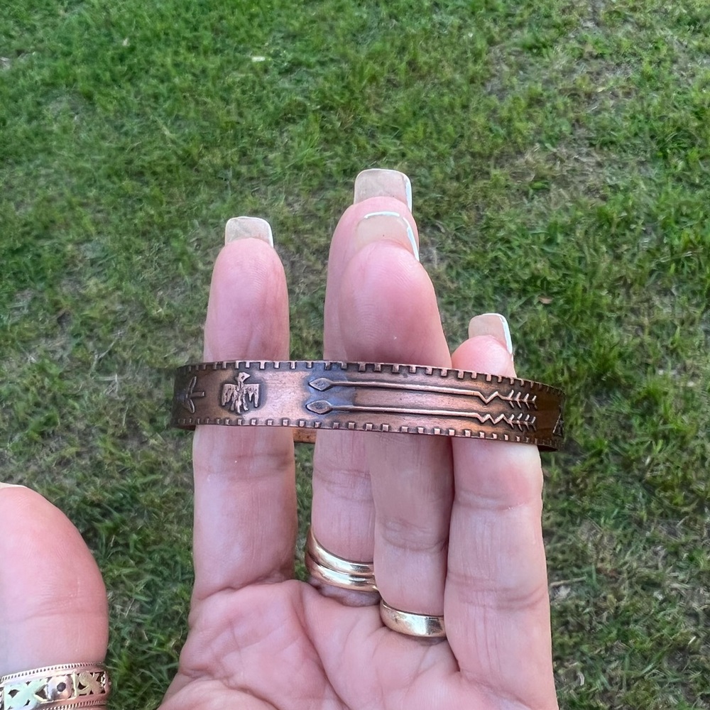 Vintage Native American Solid Copper Pictorial Ba… - image 4